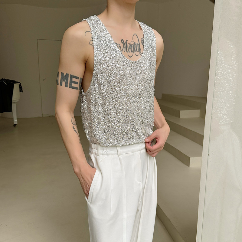 Bez rukava potkošulja-maјica, opuštenog kroja, poliester-elastan smjesa, sweat vest stil, korejski stil, pravi završetak