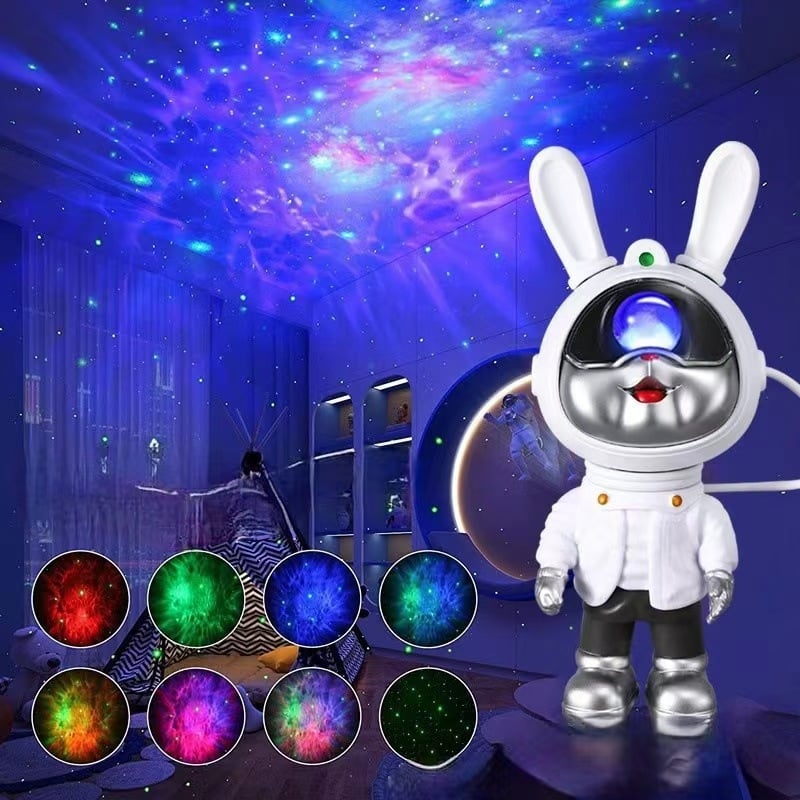 Noćna lampica s projekcijom, dizajn svemirskog zeca-astronauta i atmosfera zvjezdanog neba, LED laserska pozornica (5V, PVC sjenilo, napajanje iz utičnice, otisnuti logo, bez inteligentne kontrole)