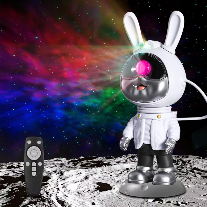 Noćna lampica s projekcijom, dizajn svemirskog zeca-astronauta i atmosfera zvjezdanog neba, LED laserska pozornica (5V, PVC sjenilo, napajanje iz utičnice, otisnuti logo, bez inteligentne kontrole)