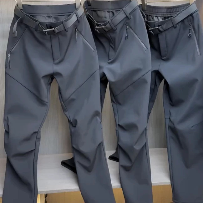 Muške outdoor hlače od softshell, vodootporne, slim-fit, poliester, mikro-elastične, ravni kroj