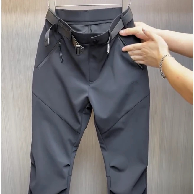 Muške outdoor hlače od softshell, vodootporne, slim-fit, poliester, mikro-elastične, ravni kroj