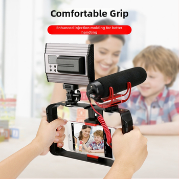 Стабилизатор за мобилен телефон за видеозаснемане — двойна ръчна държачка, ABS, без Bluetooth, без дистанционно, поддръжка за персонализация