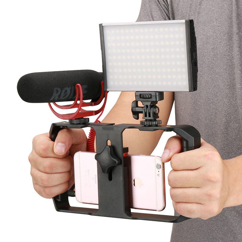Стабилизатор за мобилен телефон за видеозаснемане — двойна ръчна държачка, ABS, без Bluetooth, без дистанционно, поддръжка за персонализация