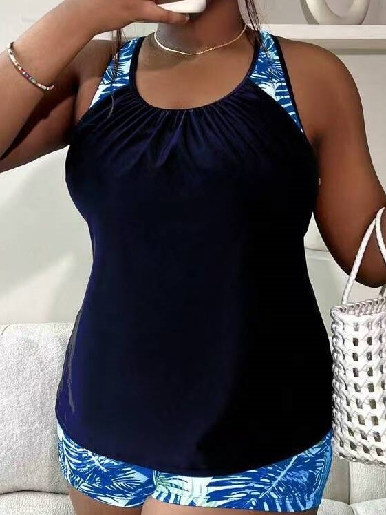 Tankini kupaći set s patchwork printom, bez rukava, s jastučićem za prsa i bez čelične potpore, tkanina 82% poliester, 18% elastan; podstava 95% poliester, 5% elastan