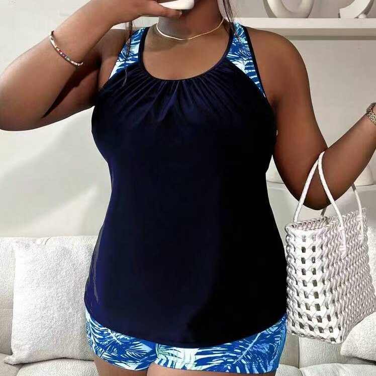 Tankini kupaći set s patchwork printom, bez rukava, s jastučićem za prsa i bez čelične potpore, tkanina 82% poliester, 18% elastan; podstava 95% poliester, 5% elastan