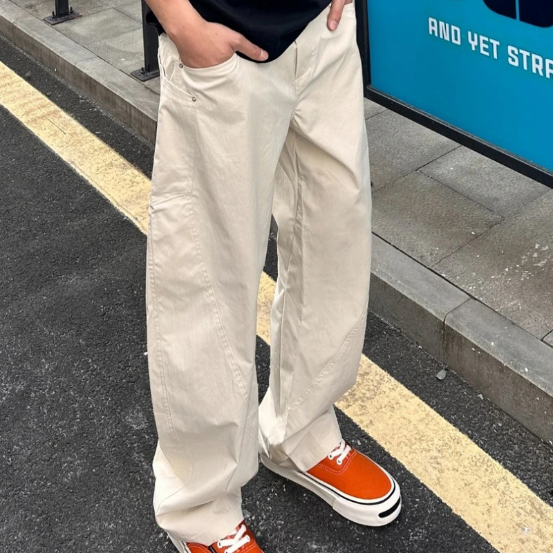 Pantaloni casual drepți pentru bărbați, talie medie, țesătură subțire, uscare rapidă, amestec poliester-acril