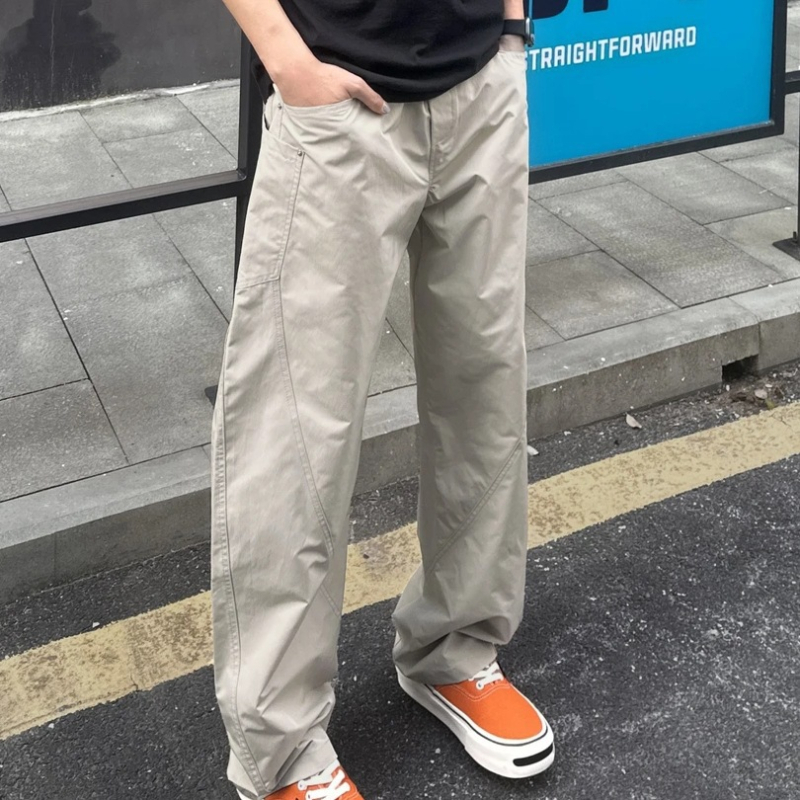 Pantaloni casual drepți pentru bărbați, talie medie, țesătură subțire, uscare rapidă, amestec poliester-acril