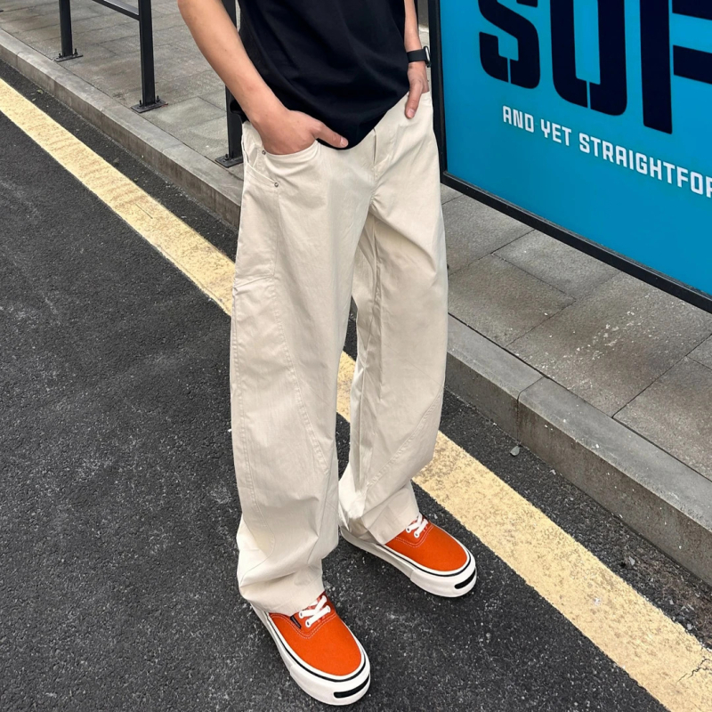 Pantaloni casual drepți pentru bărbați, talie medie, țesătură subțire, uscare rapidă, amestec poliester-acril