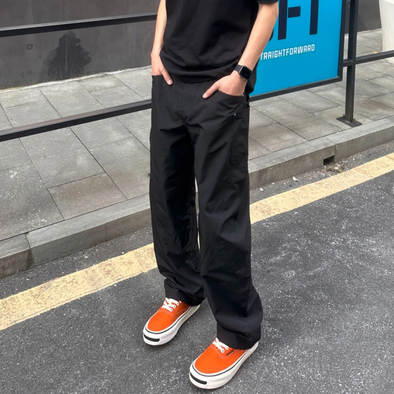 Pantaloni casual drepți pentru bărbați, talie medie, țesătură subțire, uscare rapidă, amestec poliester-acril