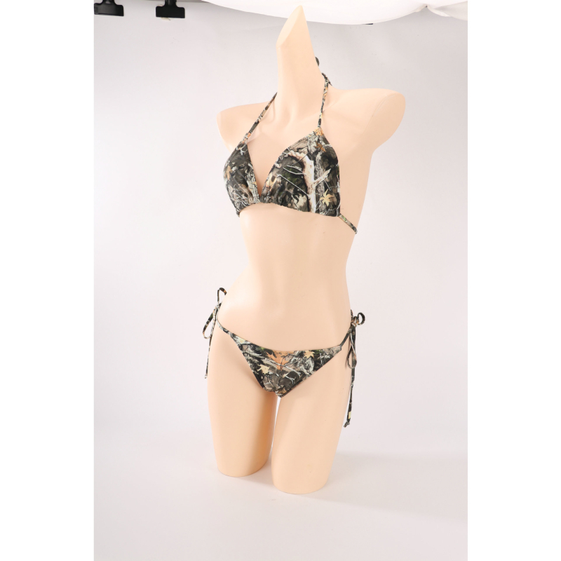 Set bikini pentru femei – imprimeu floral, fără mâneci, slip tip briefs, cu pernă pentru bust, material poliester, căptușeală din spandex