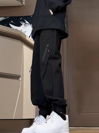 Pantaloni de lucru pentru bărbați, căptuți cu fleece, impermeabili și antivânt, talie elastică, închidere cu șnur