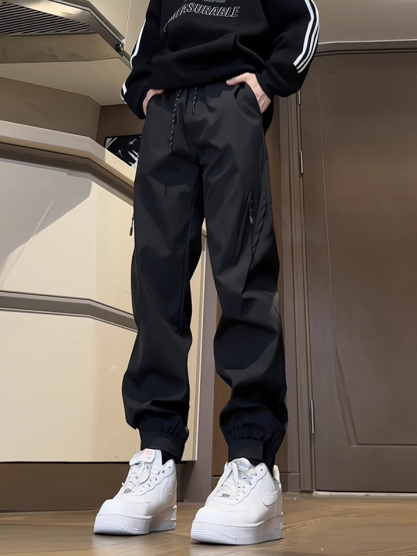 Pantaloni de lucru pentru bărbați, căptuți cu fleece, impermeabili și antivânt, talie elastică, închidere cu șnur