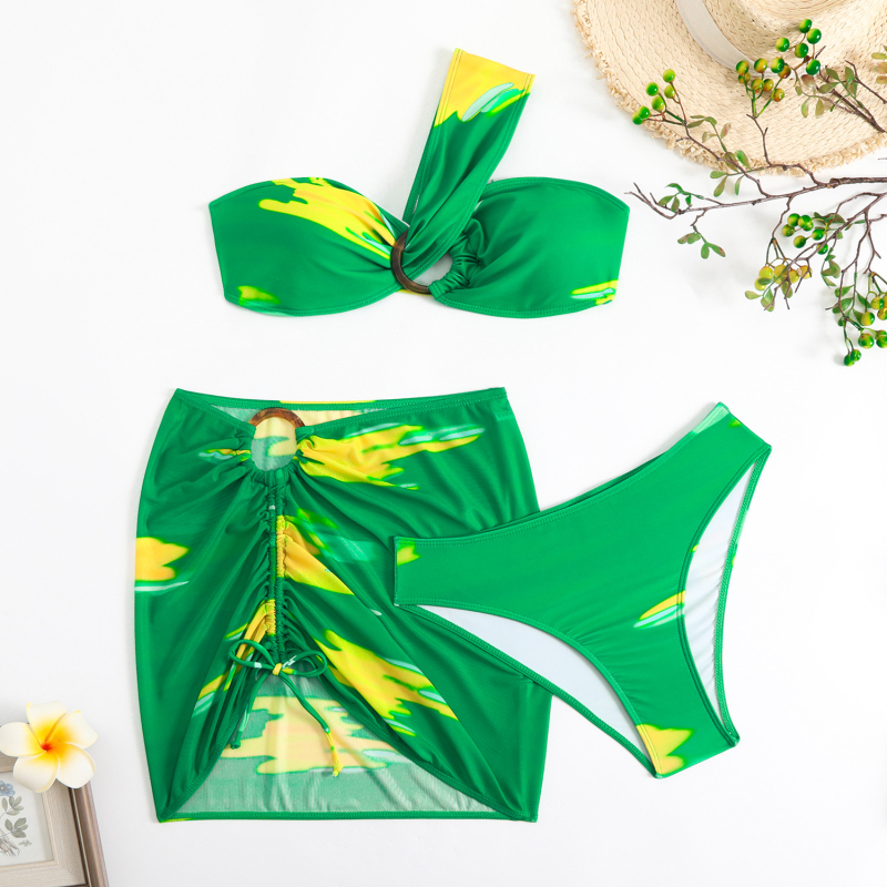 Ženski trodijelni kupaći kostim s tie-dye otiskom, 82% poliester, podstava 18% spandeksa, umetci za poprsje, bez metalne potpore