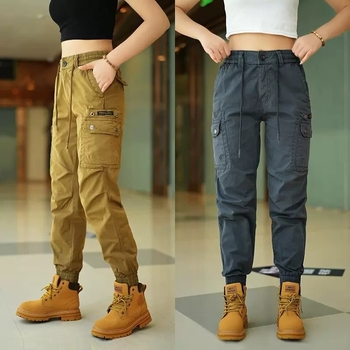 Pantaloni casual bărbați, croială dreaptă, talie medie, șnur în talie, buzunare decorative, uni, țesătură twill poliester