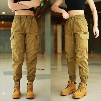 Pantaloni casual bărbați, croială dreaptă, talie medie, șnur în talie, buzunare decorative, uni, țesătură twill poliester