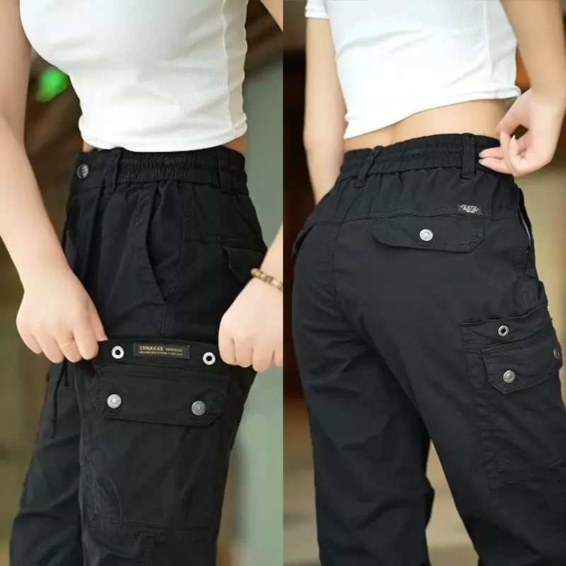 Pantaloni casual bărbați, croială dreaptă, talie medie, șnur în talie, buzunare decorative, uni, țesătură twill poliester