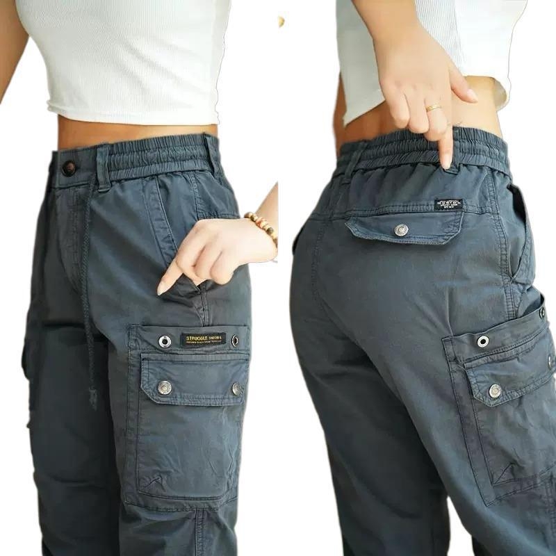 Pantaloni casual bărbați, croială dreaptă, talie medie, șnur în talie, buzunare decorative, uni, țesătură twill poliester