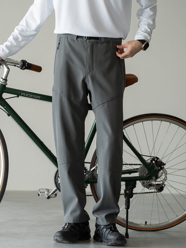 Pantaloni sport pentru bărbați, softshell de iarnă, rezistenți la vânt, croiți drept, talie medie, închidere cu fermoar și curea, 92% poliester, 8% spandex