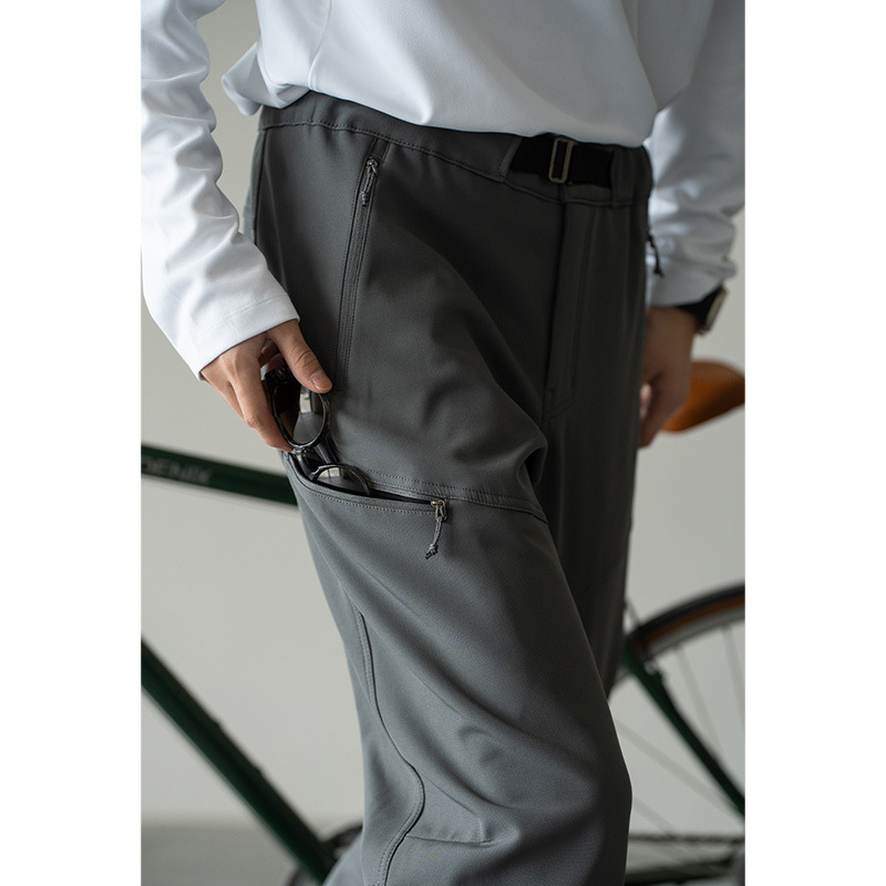 Pantaloni sport pentru bărbați, softshell de iarnă, rezistenți la vânt, croiți drept, talie medie, închidere cu fermoar și curea, 92% poliester, 8% spandex