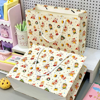 Pungă de cadouri cu design desen animat; carton alb; imprimare; potrivită pentru cadouri generale