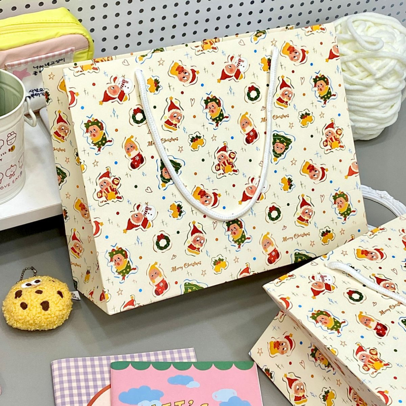 Pungă de cadouri cu design desen animat; carton alb; imprimare; potrivită pentru cadouri generale