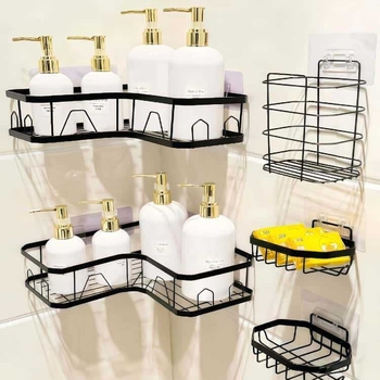 Raft de depozitare triunghiular fără găuri, montat cu ventuză, din oțel carbon, 1 etaj, pentru machiaj, baie și bucătărie, economisește spațiul