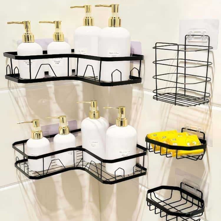 Raft de depozitare triunghiular fără găuri, montat cu ventuză, din oțel carbon, 1 etaj, pentru machiaj, baie și bucătărie, economisește spațiul