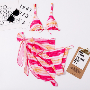 Costum de baie trei piese, imprimeu leopard cu plasă, top căptușit, poliester 82% / căptușire 18%, greutate 190 g