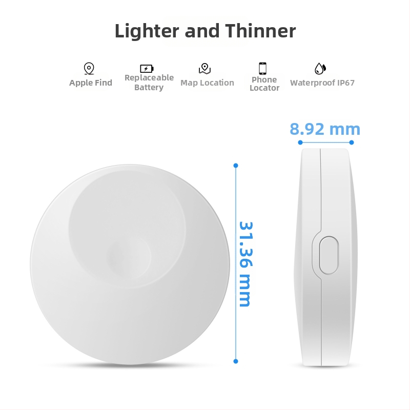 Ключодържател трекер за FindMy с глобално позициониране | iOS съвместим | 210mAh CR2032 | USB 2.0 | PC+ABS