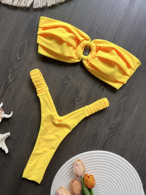 Bikini set 2024 s plisiranim detaljem, najlonski materijal, brzo sušenje, visoka elastičnost, jastučići za grudni koš, pamučna podstava