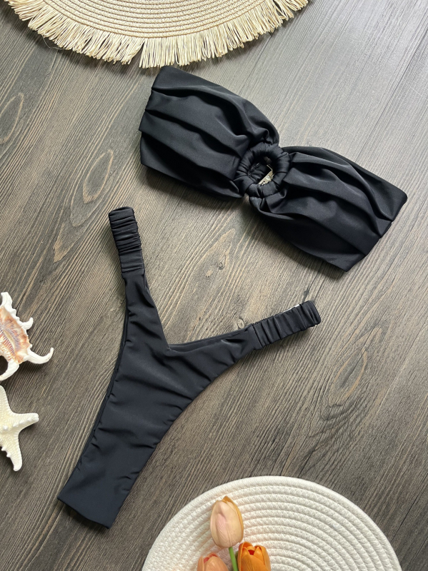 Bikini set 2024 s plisiranim detaljem, najlonski materijal, brzo sušenje, visoka elastičnost, jastučići za grudni koš, pamučna podstava