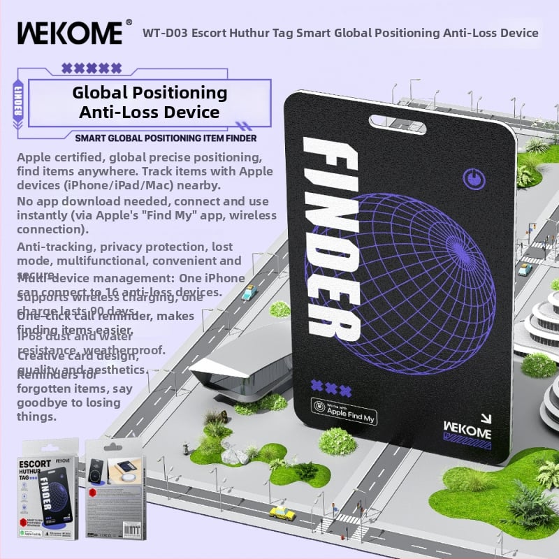 WEKOME D03 Inteligentný GPS sledovač s bezdrôtovým nabíjaním – IP68 vodotesný, MFI certifikát