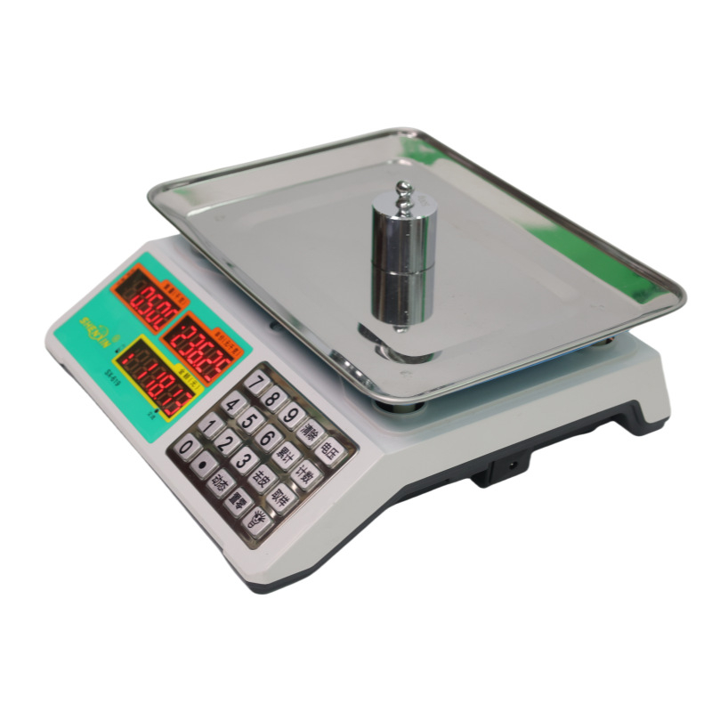 Shenxin 30 kg Cântar electronic pentru tarabele pieței – Înaltă precizie, interval 10 g–30 kg, Model 619 cu buton din oțel inoxidabil, Alimentare: priză sau baterie, Potrivit pentru stabilirea prețurilor la legume