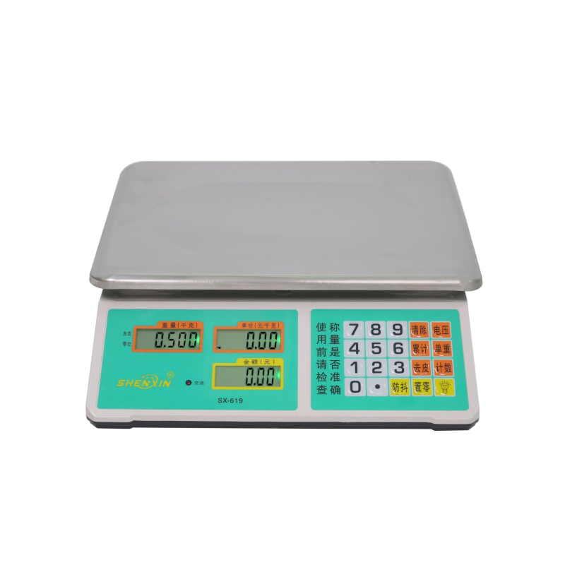 Shenxin 30 kg Cântar electronic pentru tarabele pieței – Înaltă precizie, interval 10 g–30 kg, Model 619 cu buton din oțel inoxidabil, Alimentare: priză sau baterie, Potrivit pentru stabilirea prețurilor la legume