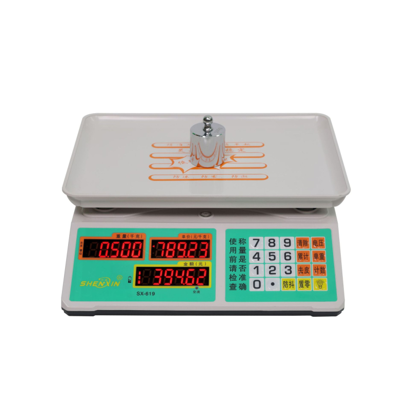Shenxin 30 kg Cântar electronic pentru tarabele pieței – Înaltă precizie, interval 10 g–30 kg, Model 619 cu buton din oțel inoxidabil, Alimentare: priză sau baterie, Potrivit pentru stabilirea prețurilor la legume