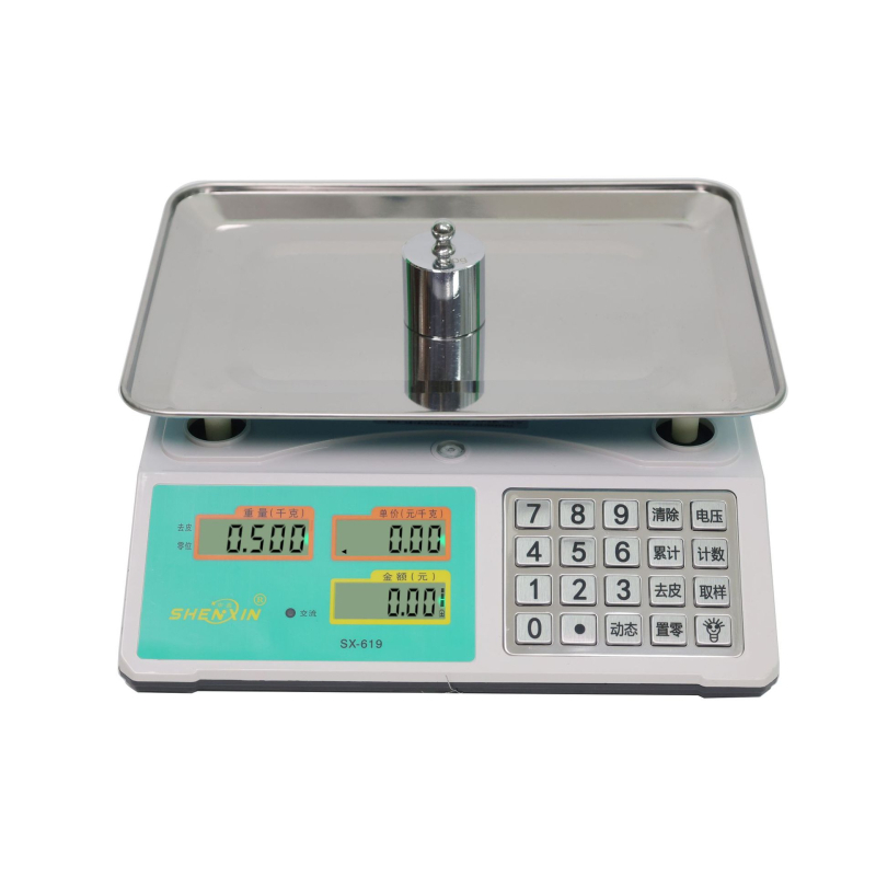 Shenxin 30 kg Cântar electronic pentru tarabele pieței – Înaltă precizie, interval 10 g–30 kg, Model 619 cu buton din oțel inoxidabil, Alimentare: priză sau baterie, Potrivit pentru stabilirea prețurilor la legume
