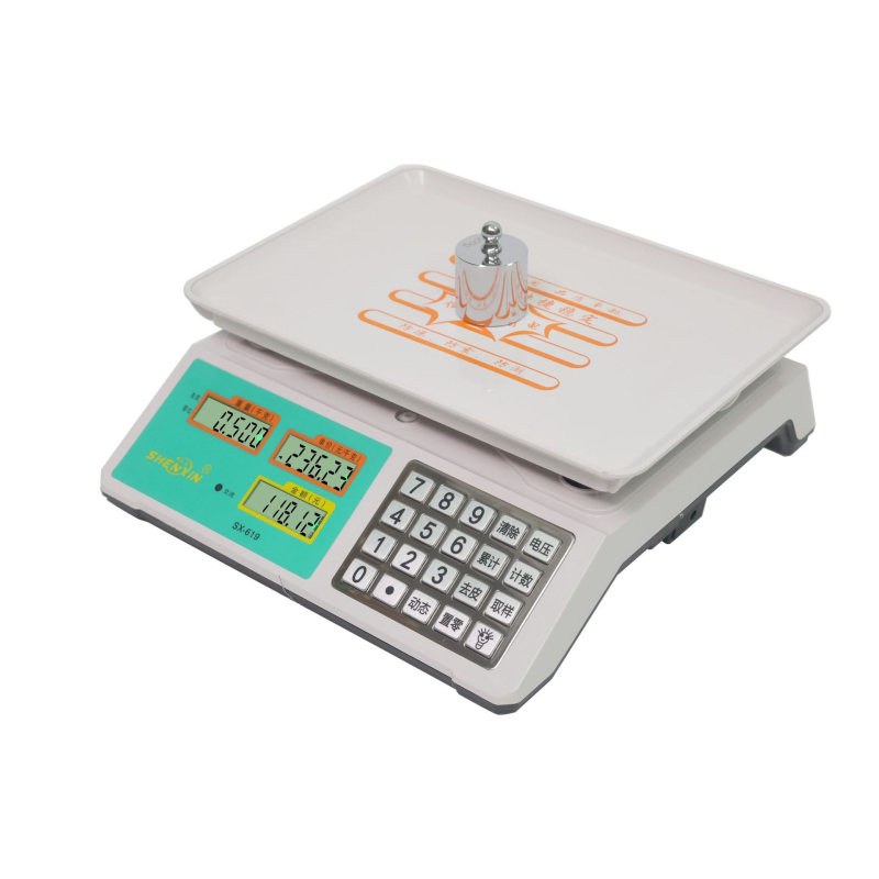 Shenxin 30 kg Cântar electronic pentru tarabele pieței – Înaltă precizie, interval 10 g–30 kg, Model 619 cu buton din oțel inoxidabil, Alimentare: priză sau baterie, Potrivit pentru stabilirea prețurilor la legume