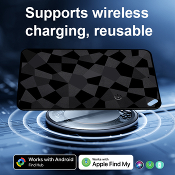 Duálny systém karty peňaženka – inteligentný hľadač predmetov (iOS/Android), 170mAh batéria, ABS/PC puzdro, rozmery 80×50×2.6mm, 11g, bezdrôtové nabíjanie