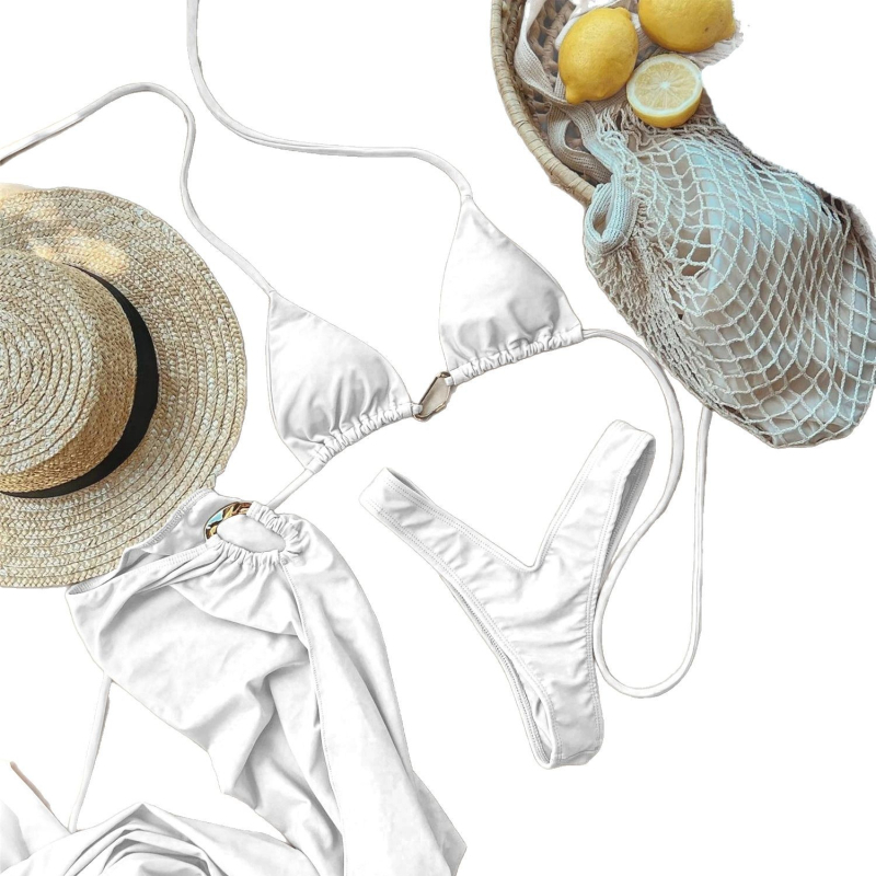 Tri-dijelni seksi bikini set s napuhanim poprsjem, najlon tkanina s poliesterom podstavom, bez žice