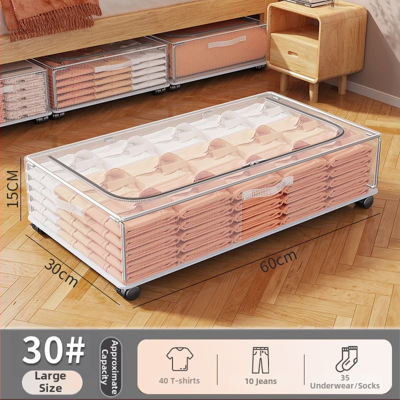 Kutija za pohranu ispod kreveta, PVC, 80–90 L, model SNX2005, dizajn s ladicama, proziran