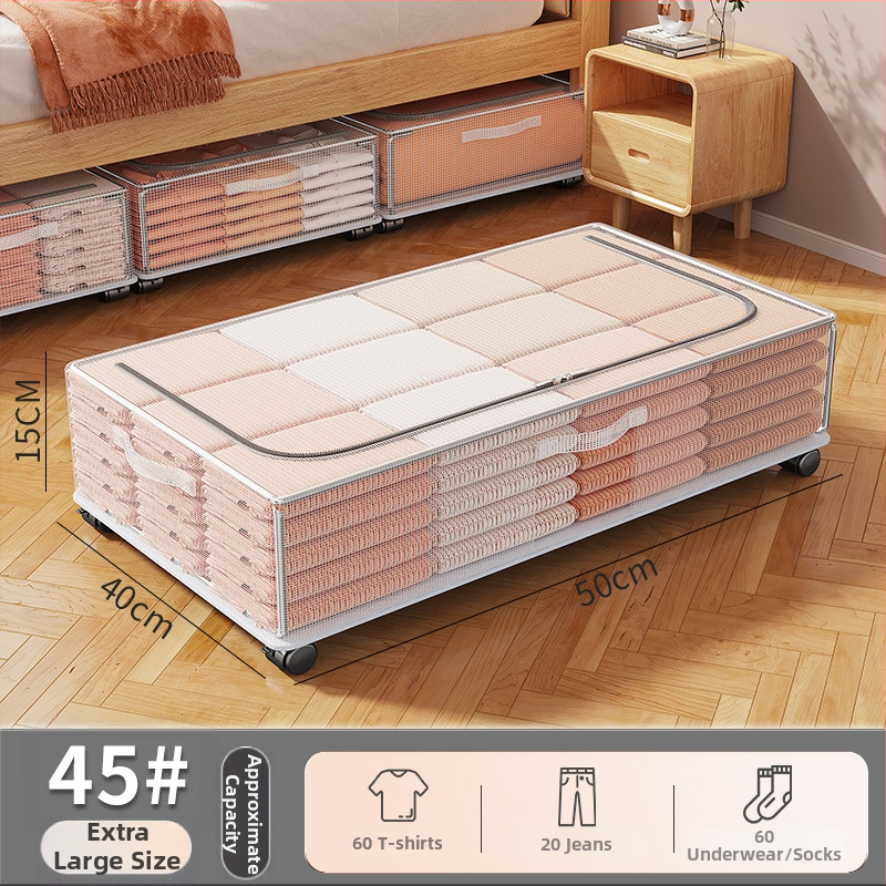 Kutija za pohranu ispod kreveta, PVC, 80–90 L, model SNX2005, dizajn s ladicama, proziran
