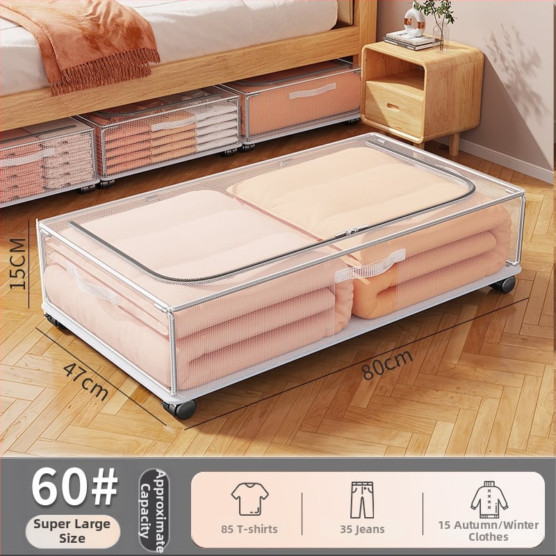 Kutija za pohranu ispod kreveta, PVC, 80–90 L, model SNX2005, dizajn s ladicama, proziran