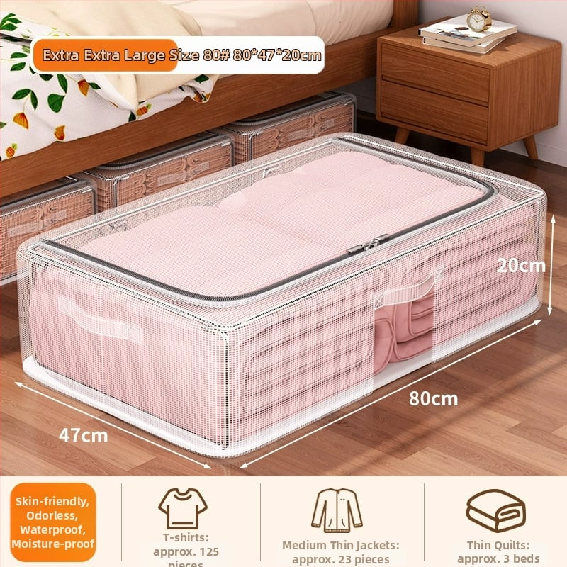 Kutija za pohranu ispod kreveta, PVC, 80–90 L, model SNX2005, dizajn s ladicama, proziran