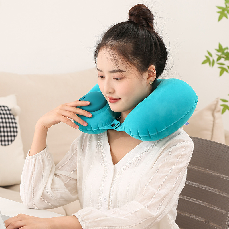 Pernă de călătorie tip U, gonflabilă, pliabilă și ușor de transport, umplută cu aer, potrivită pentru adulți, sub 0,5 kg