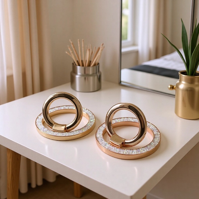 Suport magnetic pentru telefon cu inel pe spate rotativ, fără adeziv, suport de birou din aliaj metalic