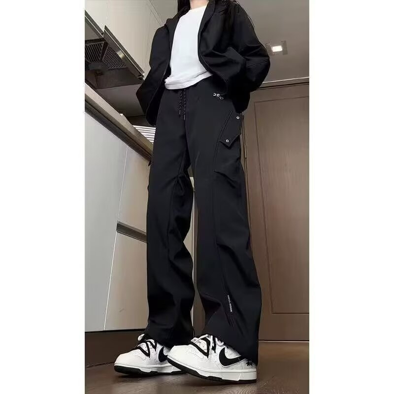 Pantaloni softshell cu plisare pentru stil montan, largi, casual, lungi (Talie medie, Închidere cu șnur, Material Milk Silk, Elastice micro, Iarna 2025)