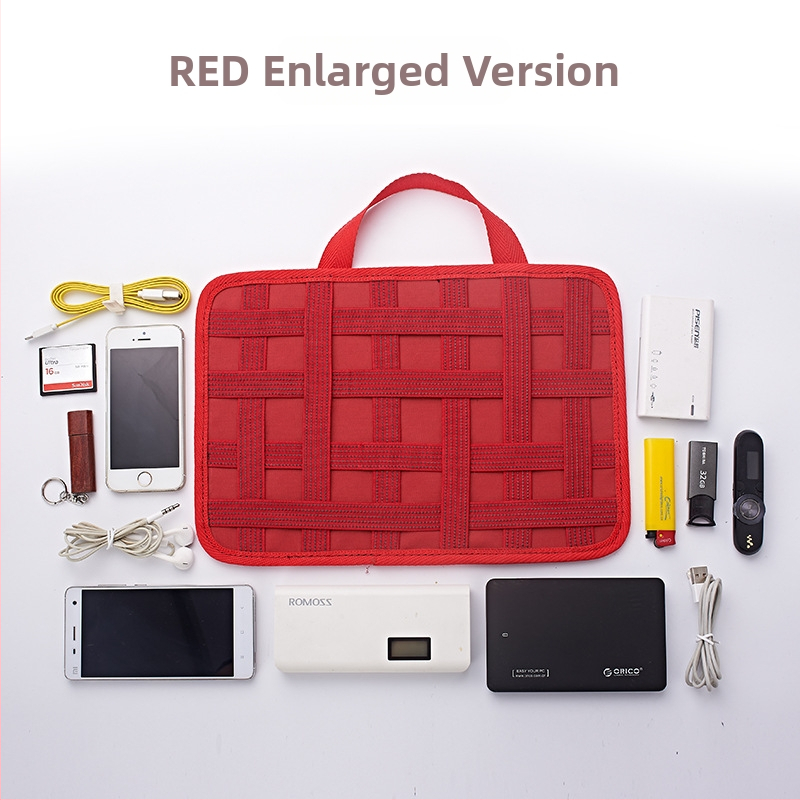 Kockasta poliesterska torbica za organiziranje kablova i elektroničkih uređaja za putovanja