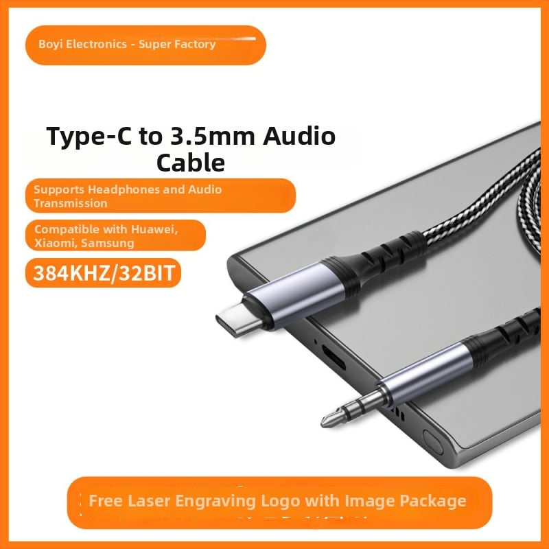 Type-C audio kabel za 3,5 mm BY808, najlonovo jezgro, bakreni vodovi, niklano premazani priključci, ROHS certifikat