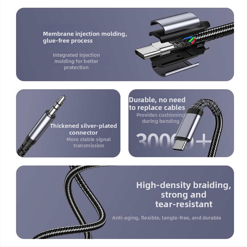 Type-C audio kabel za 3,5 mm BY808, najlonovo jezgro, bakreni vodovi, niklano premazani priključci, ROHS certifikat