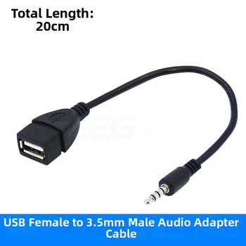 USB na 3,5 mm AUX audio adaptér kábel pre auto a iPod, jadro z meďe a niklovým povlakom.